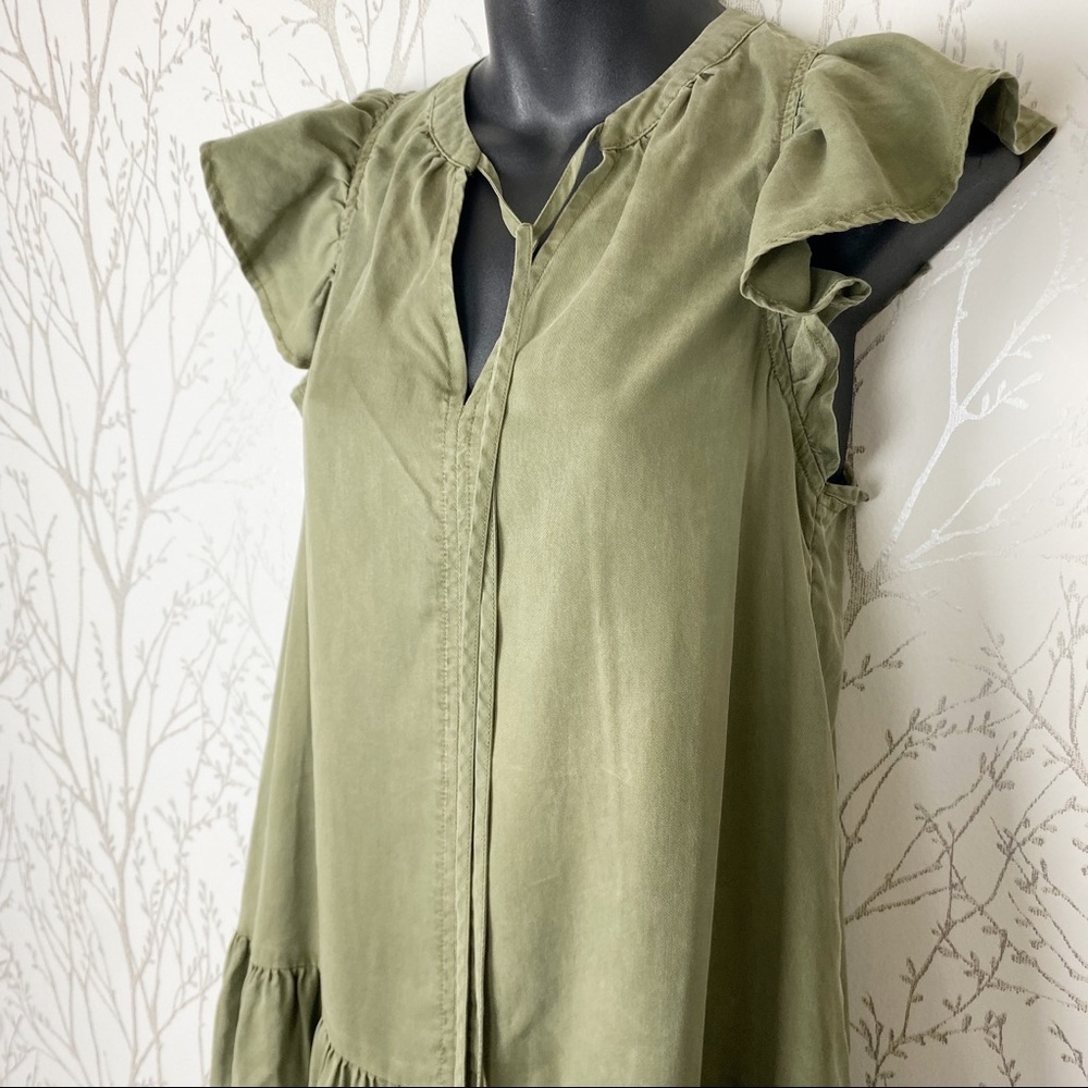 KNOX ROSE Olive Green Boho Tier Ruffle Mini Dress Boho Festival summer flirty XS - Picture 10 of 14